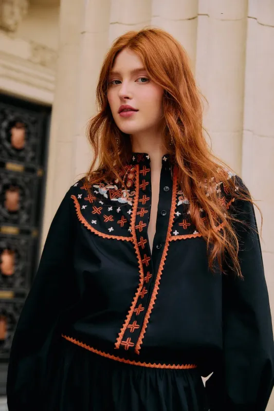 Black Embroidered Buttoned Long Sleeve Shirt sold by FARM Rio