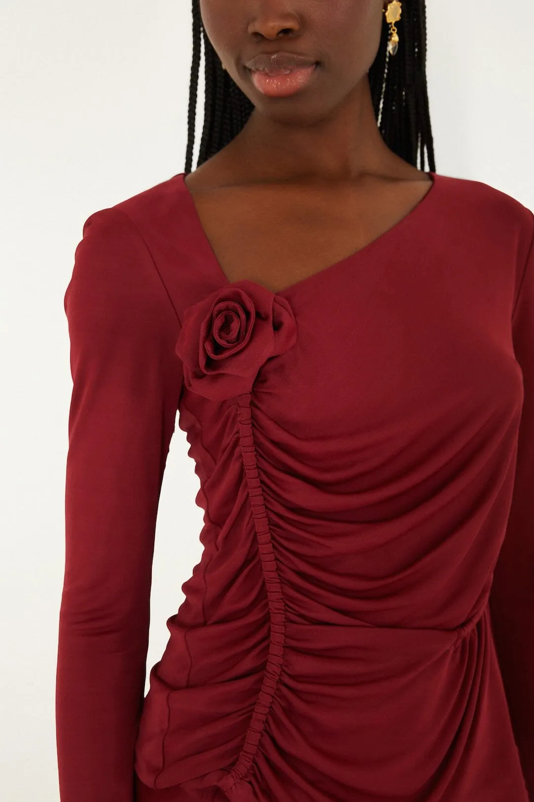 Burgundy 3d Flower Draped Long Sleeve Blouse sold by FARM Rio product image thumbnail 2
