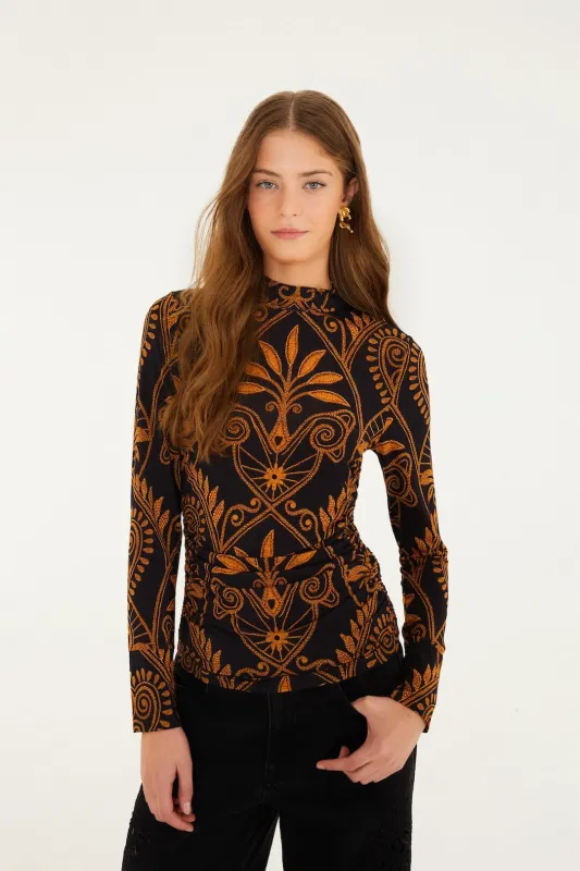 Black Cornely Ainika Ruched Waist Jersey Blouse sold by FARM Rio