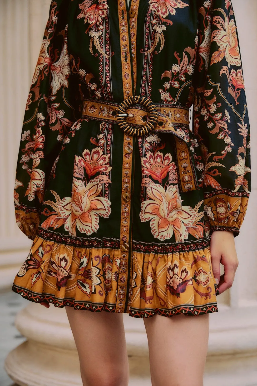 Black Majestic Garden Beaded Buckle Long Sleeve Mini Dress sold by FARM Rio product image thumbnail 4