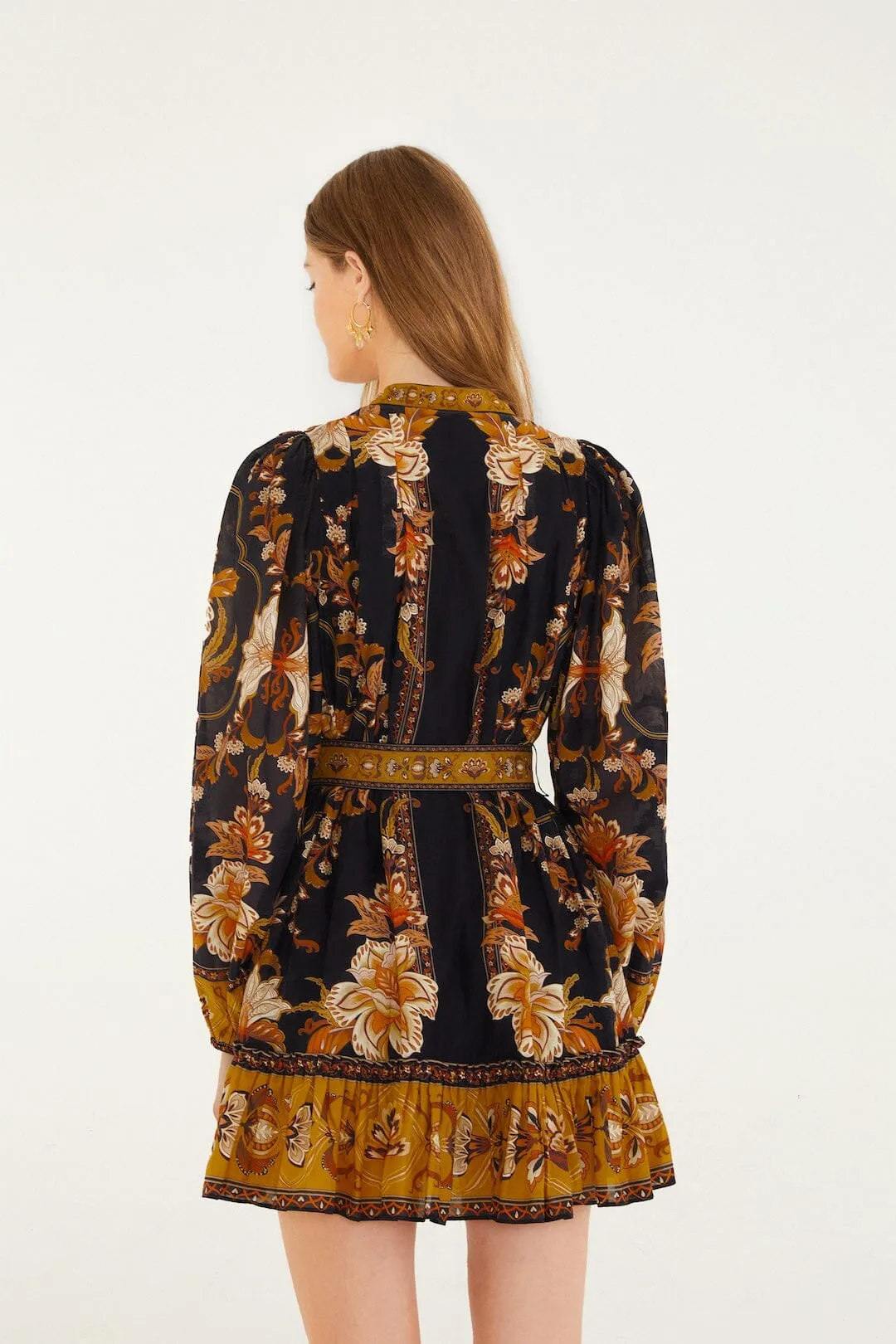 Black Majestic Garden Beaded Buckle Long Sleeve Mini Dress sold by FARM Rio product image thumbnail 3