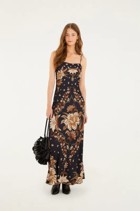 Black Majestic Garden Lenzing™  Ecovero™ Viscose Slip Maxi Dress sold by FARM Rio