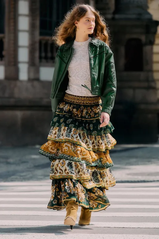 Green Ayla Mixed Scarves Layered Maxi Skirt sold by FARM Rio