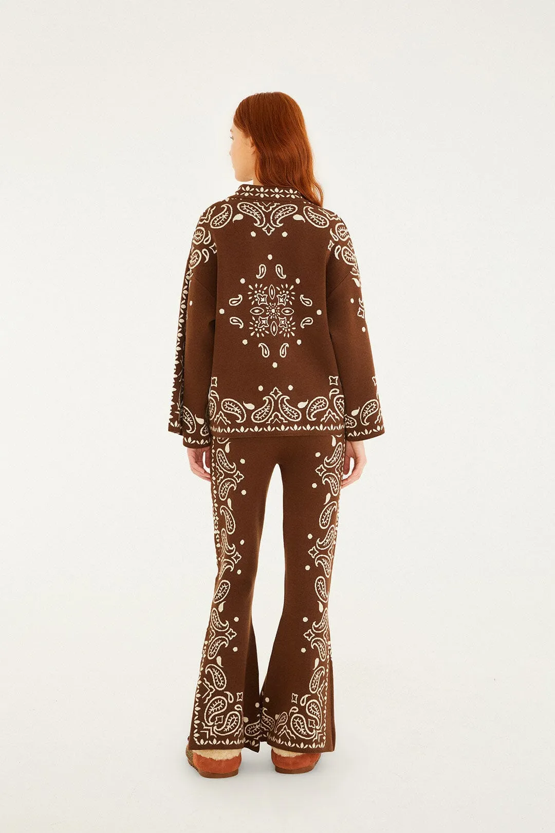 Brown Bohemian Paisley Flare Knit Pants sold by FARM Rio product image thumbnail 4