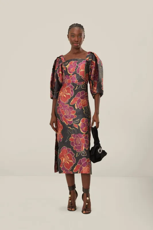 Black Shiny Chita Short Sleeve Midi Dress sold by FARM Rio