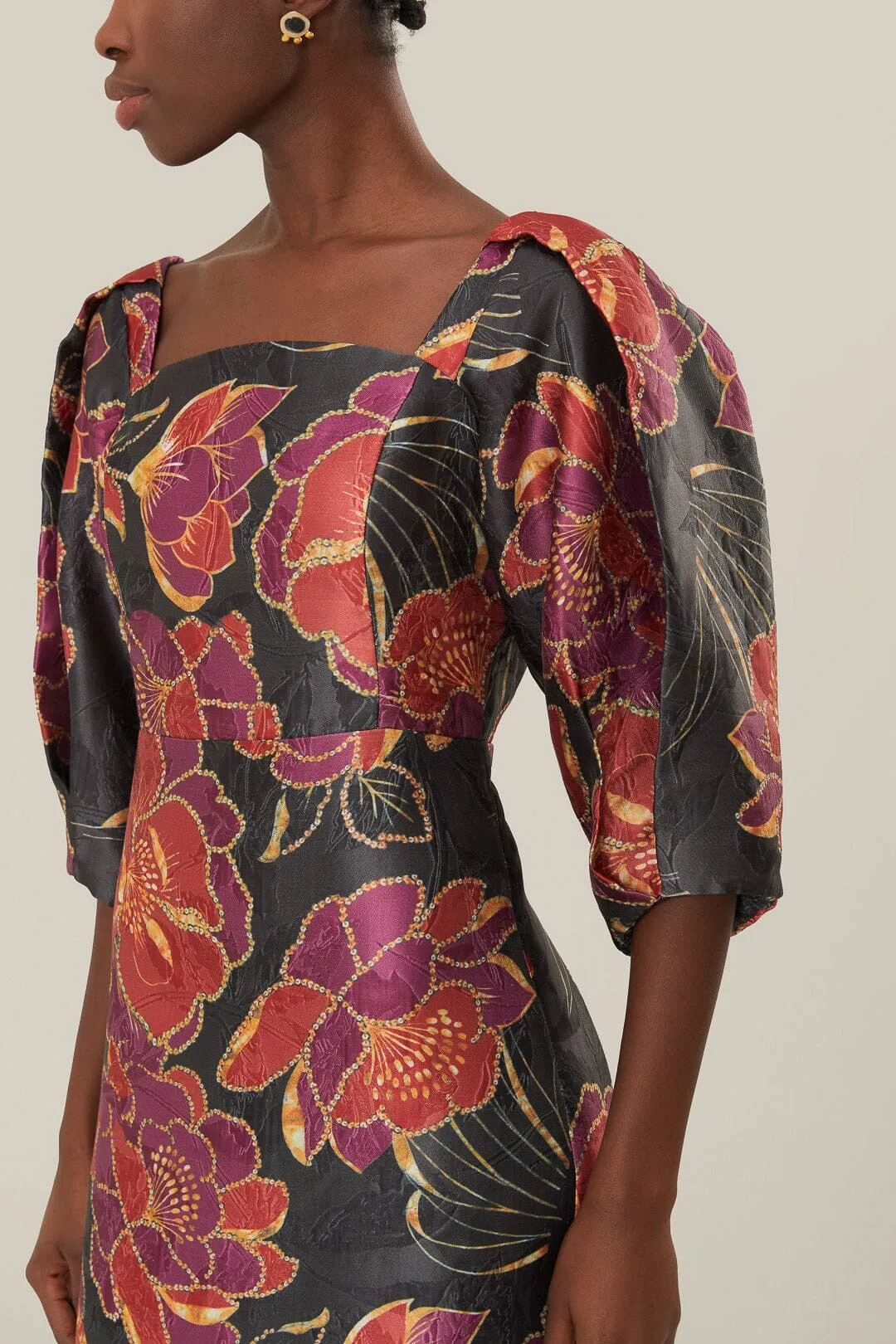 Black Shiny Chita Short Sleeve Midi Dress sold by FARM Rio product image thumbnail 2