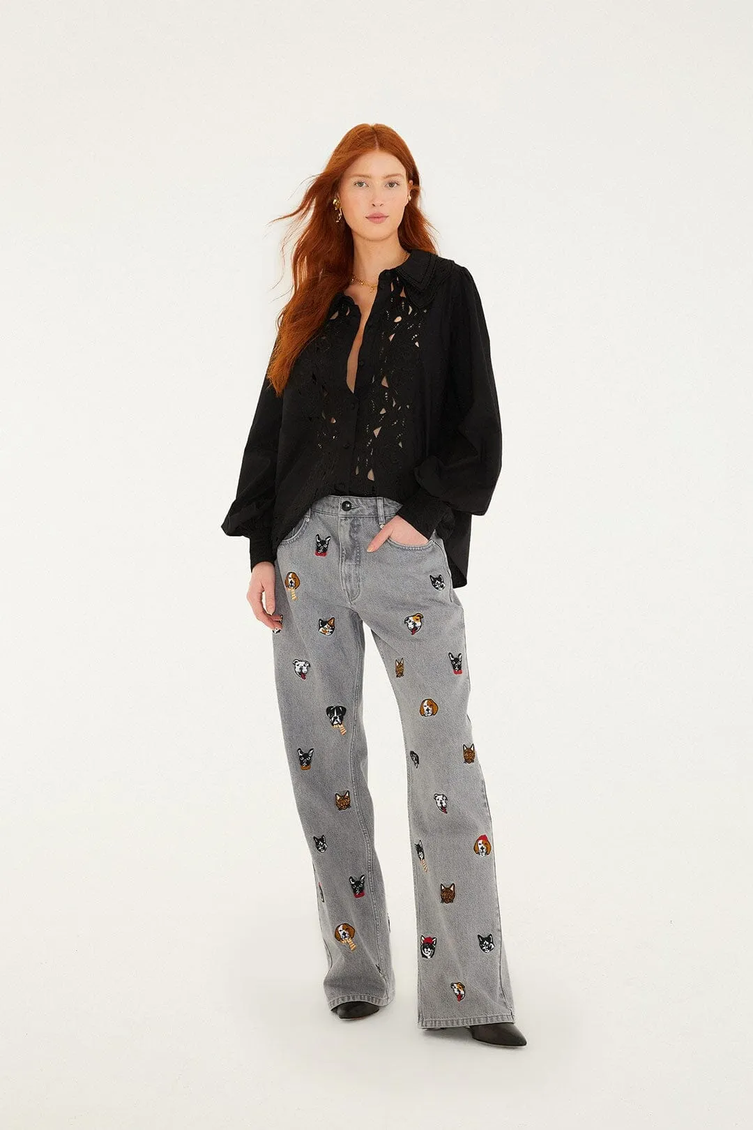 Black Embroidered Buttoned Puff Sleeve Shirt sold by FARM Rio product image thumbnail 4