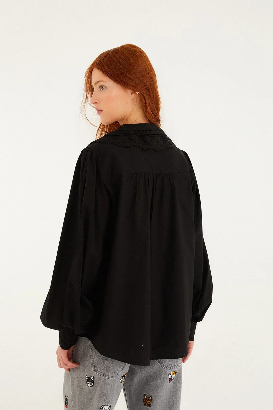 Black Embroidered Buttoned Puff Sleeve Shirt sold by FARM Rio product image thumbnail 3