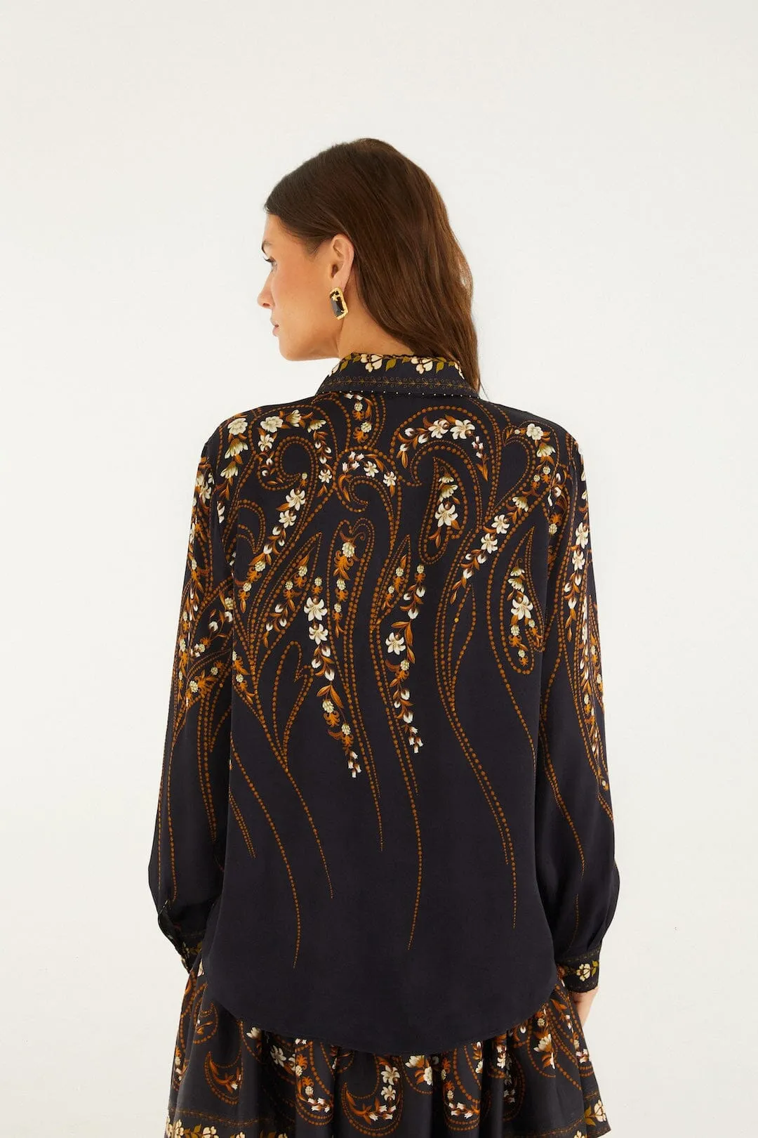 Black Garden Printed Buttons Lenzing™ Ecovero™ Viscose Shirt sold by FARM Rio product image thumbnail 4