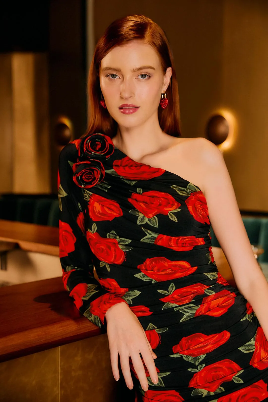 Black Latin Roses 3d Flower One-Shoulder Draped Maxi Dress sold by FARM Rio product image thumbnail 2