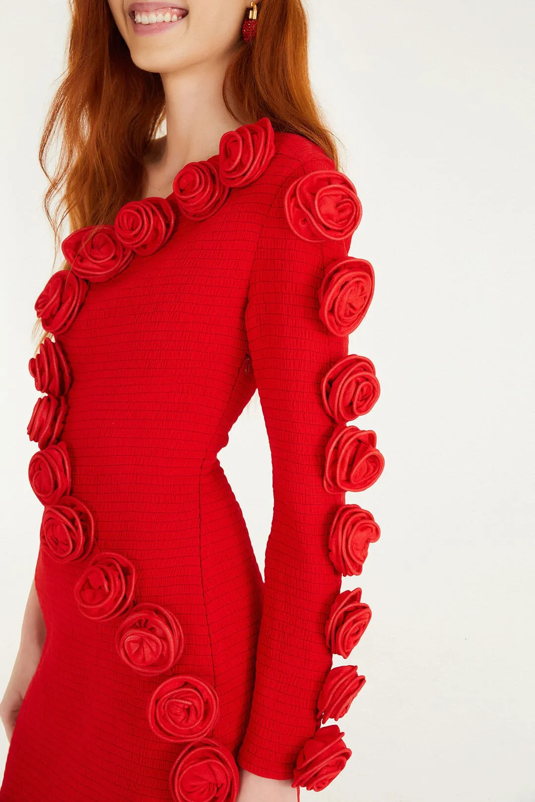Red 3d Roses One-Shoulder Slim Mini Dress sold by FARM Rio product image thumbnail 4