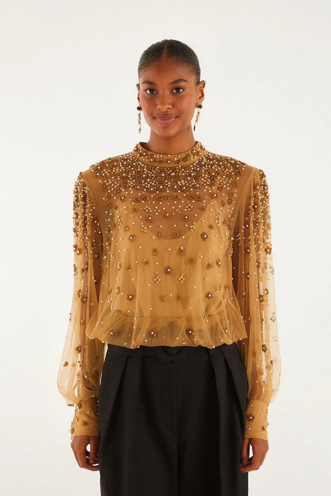 Caramel Embroidered Tulle Lined Blouse sold by FARM Rio