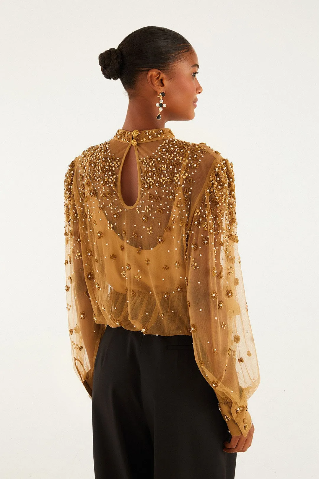 Caramel Embroidered Tulle Lined Blouse sold by FARM Rio product image thumbnail 3