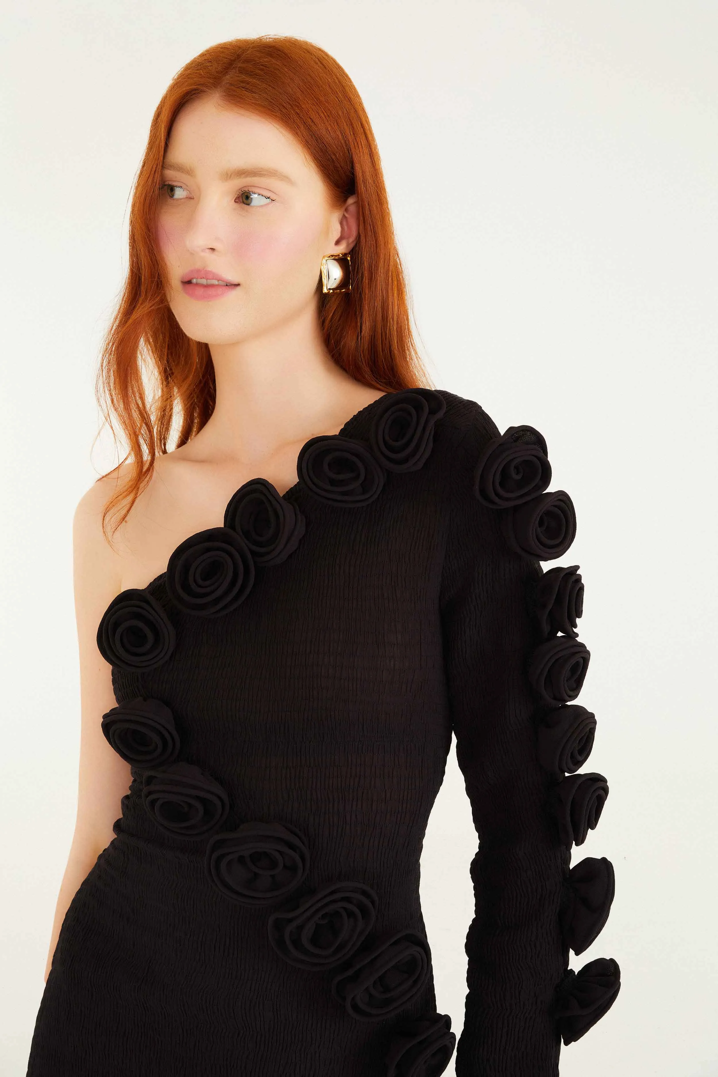 Black 3d Rose One-Shoulder Midi Dress sold by FARM Rio product image thumbnail 2