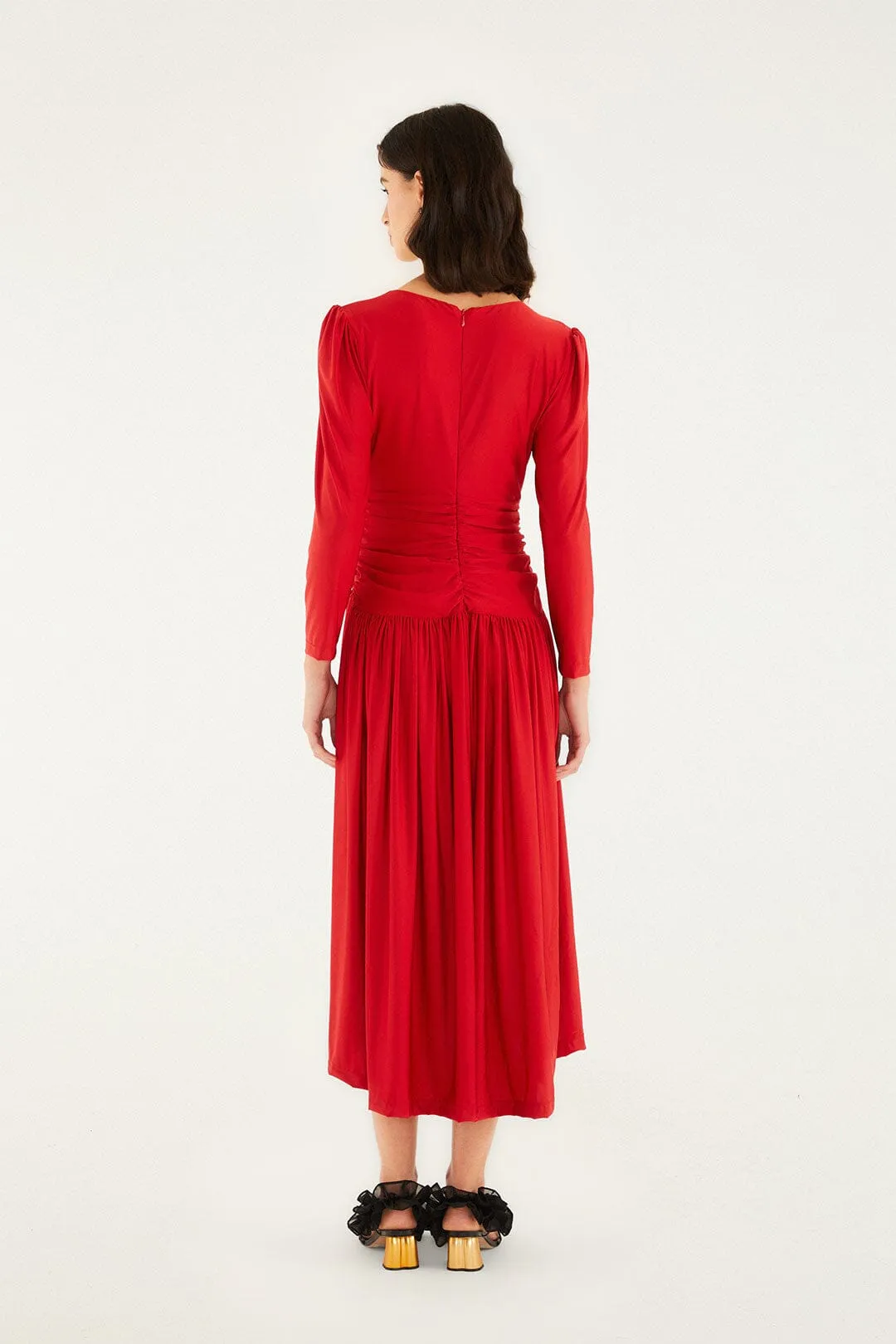 Red 3d Roses Long Sleeve Draped Midi Dress sold by FARM Rio product image thumbnail 4