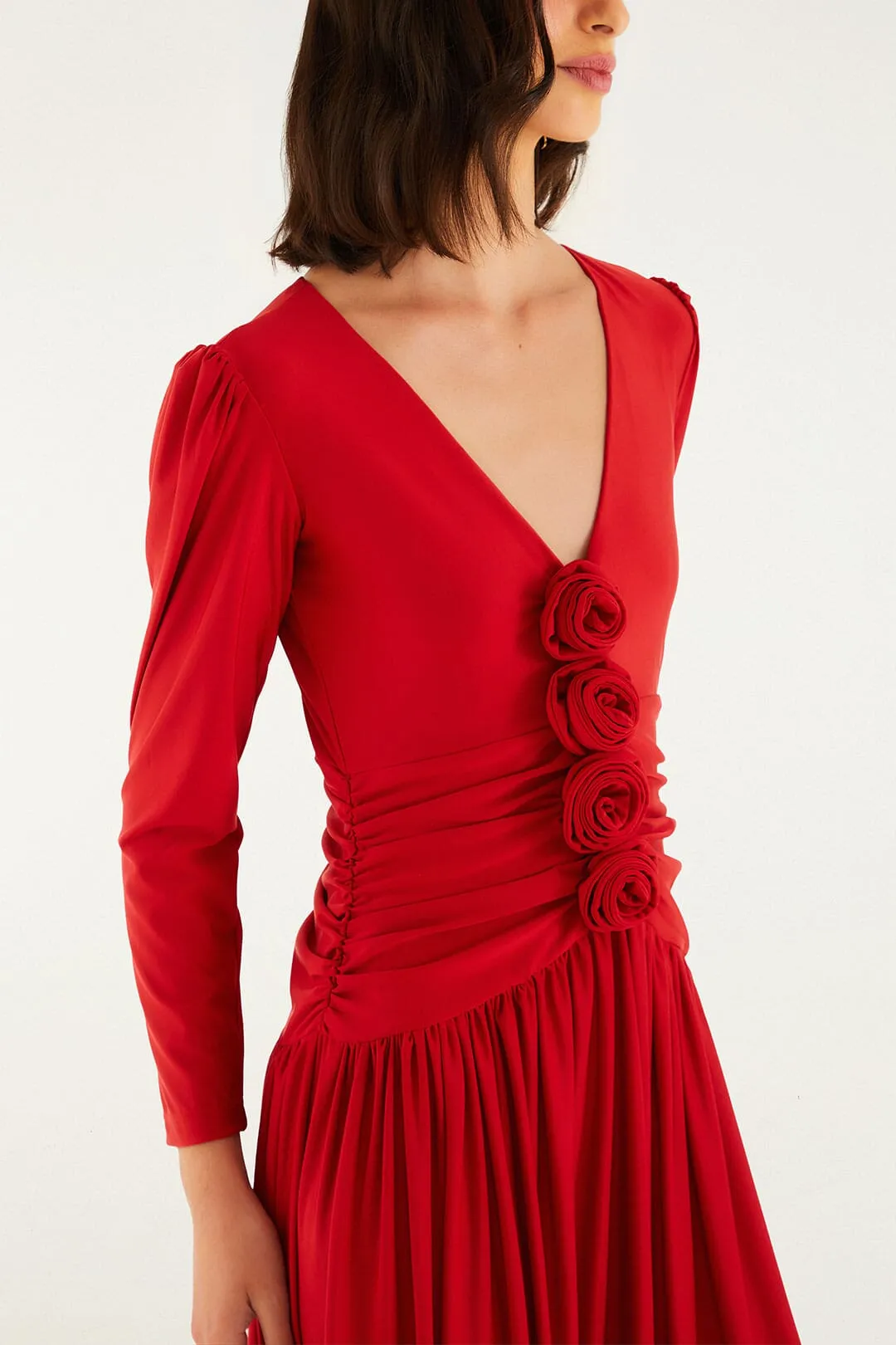 Red 3d Roses Long Sleeve Draped Midi Dress sold by FARM Rio product image thumbnail 2