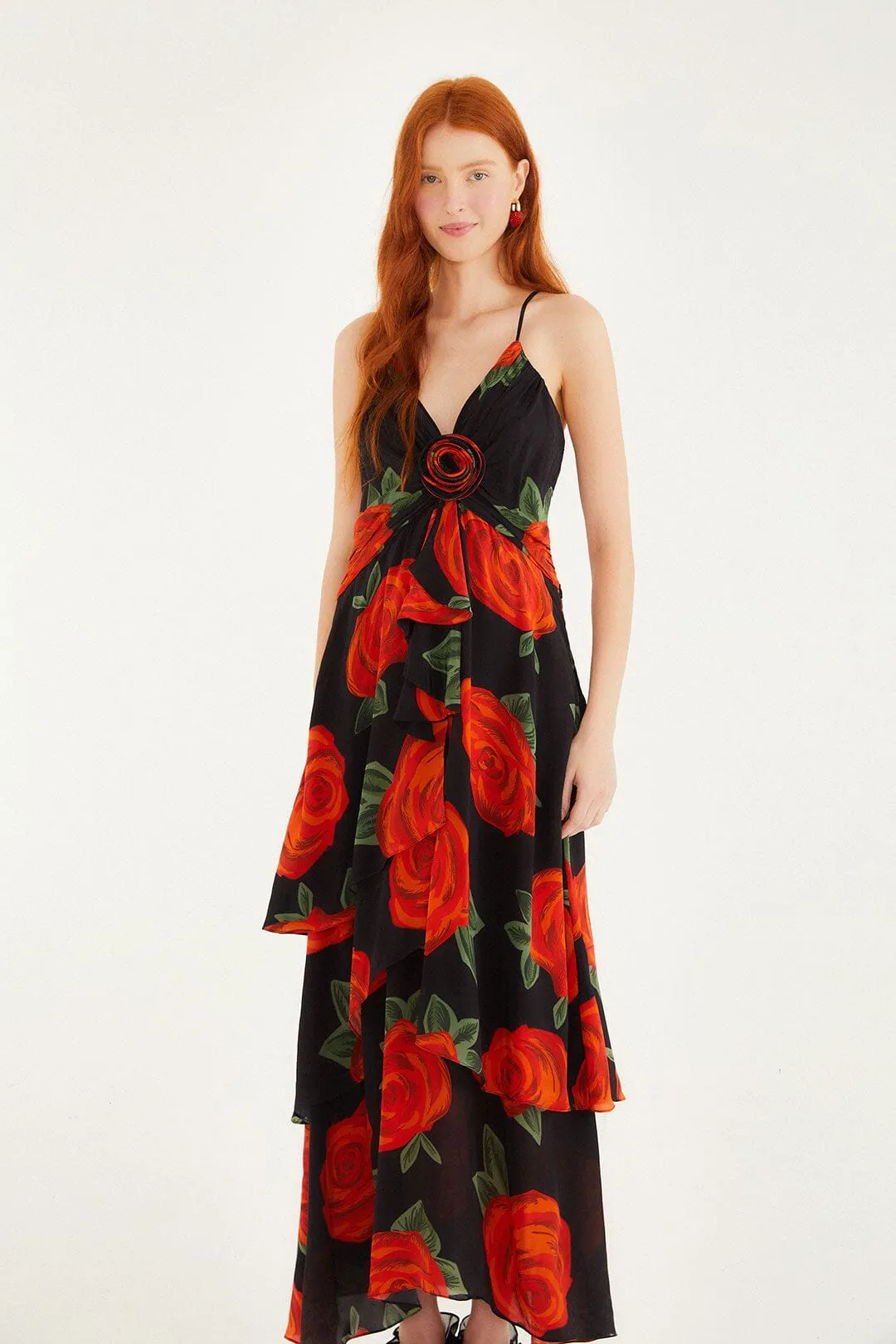 Black Latin Roses 3d Flower Layered Maxi Dress sold by FARM Rio product image thumbnail 4