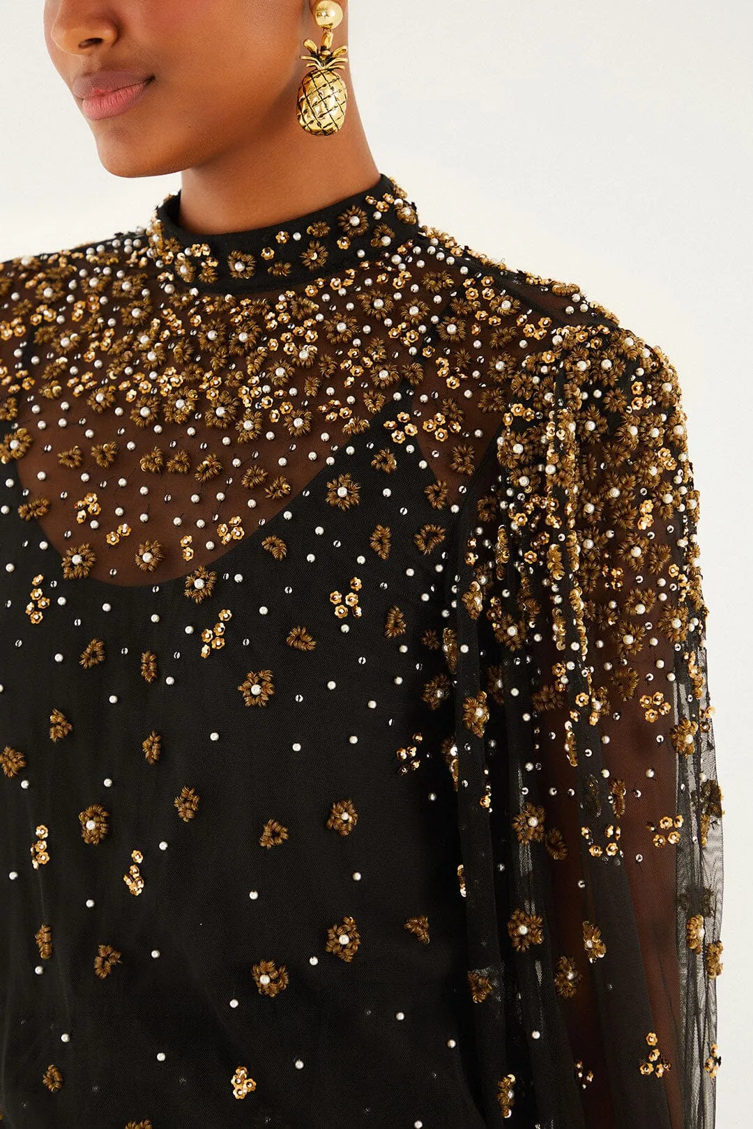 Black Embroidered Tulle Lined Blouse sold by FARM Rio product image thumbnail 2