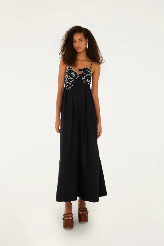 Black Fish Top Maxi Dress made by FARM Rio