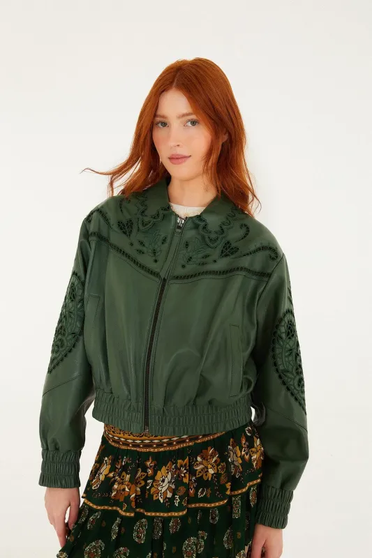 Green Richelieu Heart Leather Jacket sold by FARM Rio