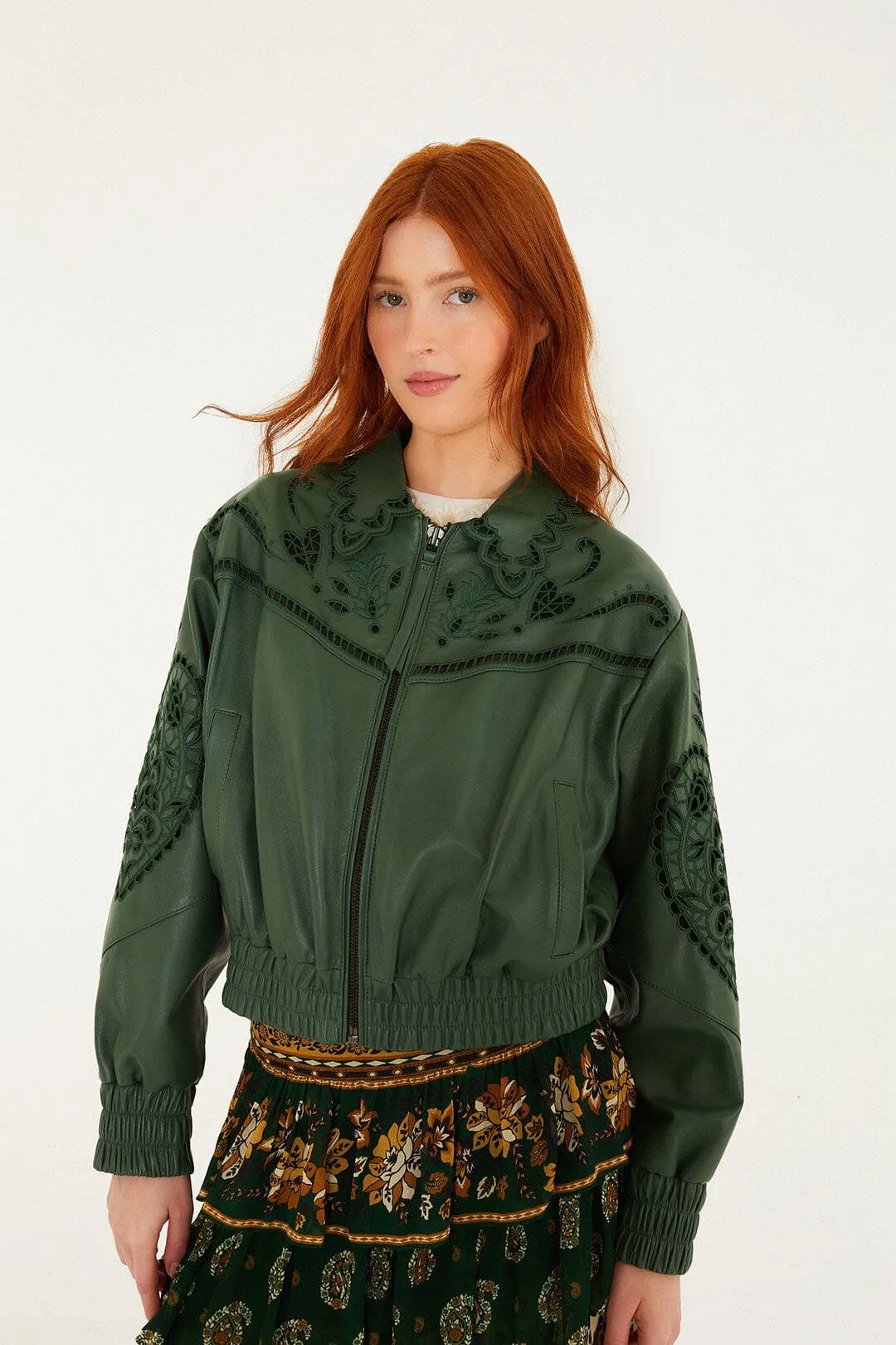 Green Richelieu Heart Leather Jacket sold by FARM Rio