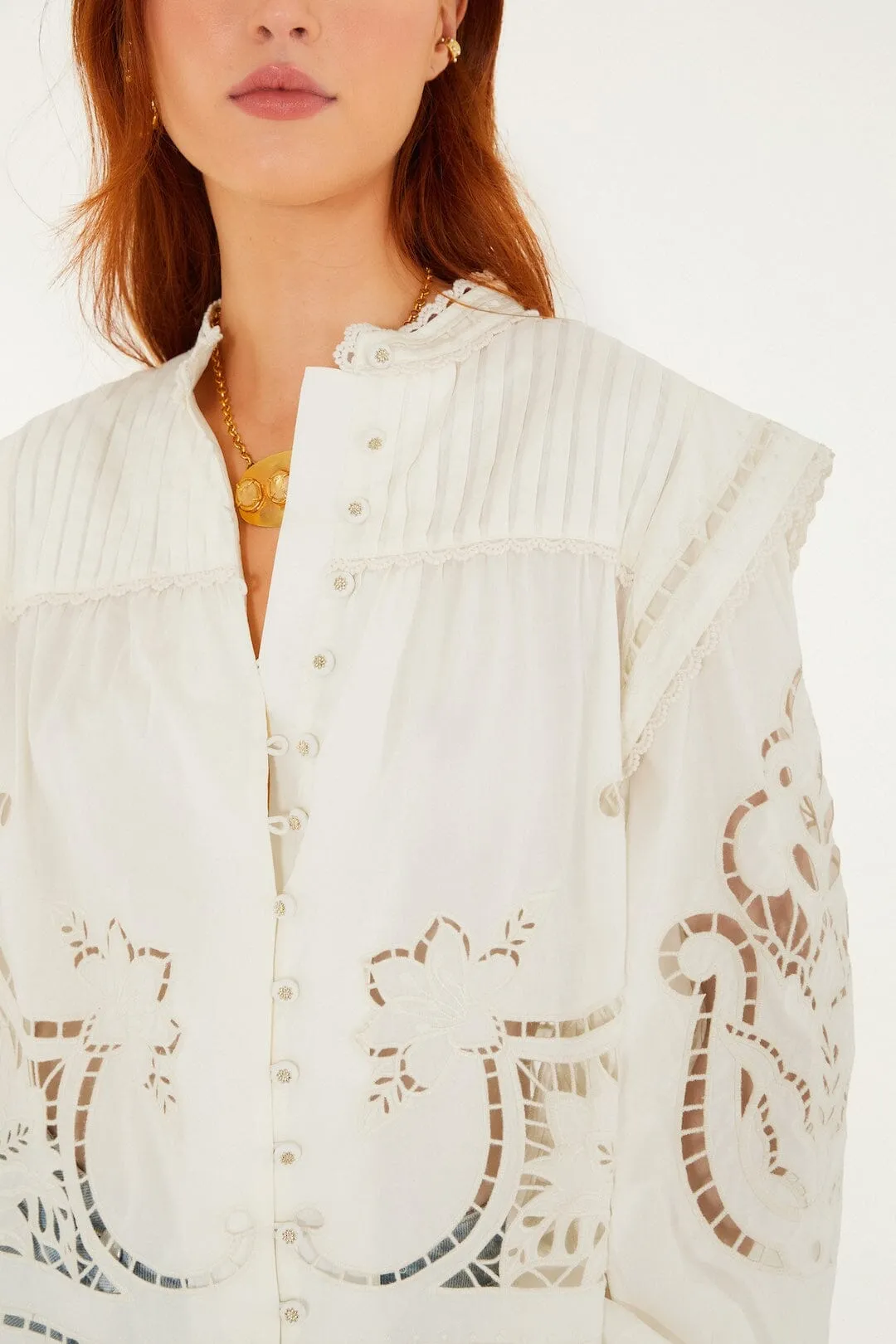 Off-White Richelieu Puff Sleeve Organic Cotton Blouse sold by FARM Rio product image thumbnail 2