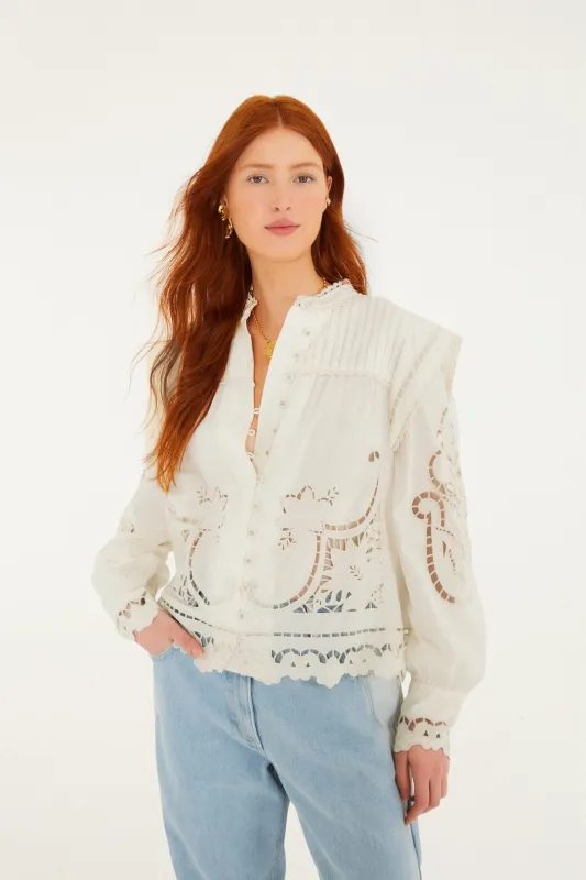 Off-White Richelieu Puff Sleeve Organic Cotton Blouse sold by FARM Rio