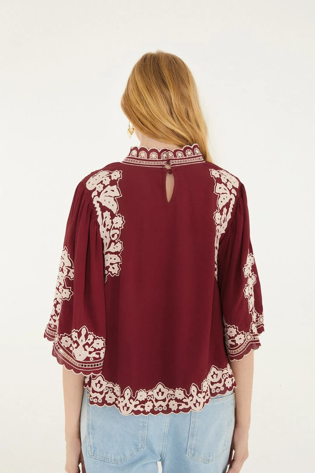Bicolor Palm Tree Embroidery Blouse sold by FARM Rio product image thumbnail 3