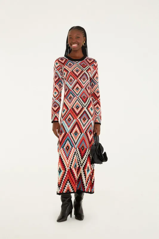 Multicolor Pretti Long Sleeve Knit Maxi Dress sold by FARM Rio