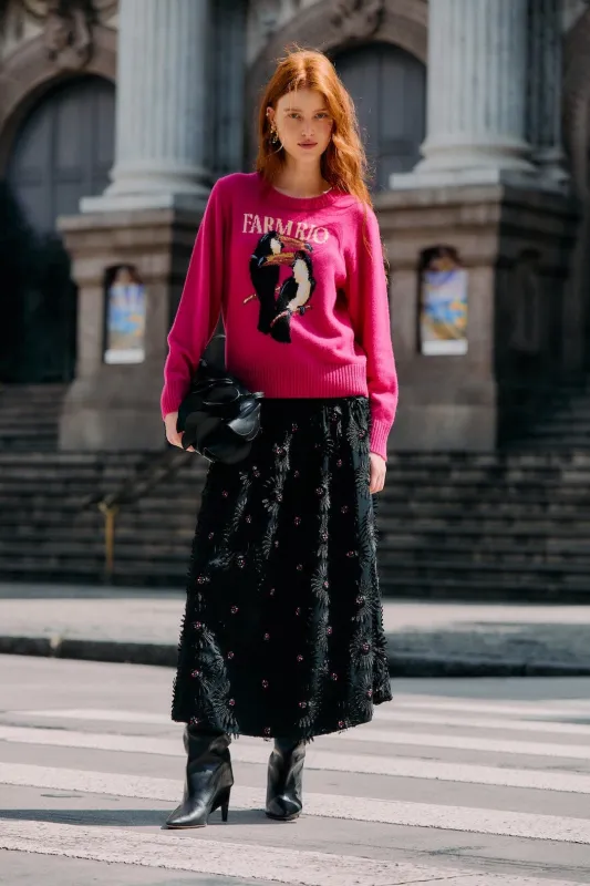 Black 3d Flowers Embroidered Midi Skirt sold by FARM Rio