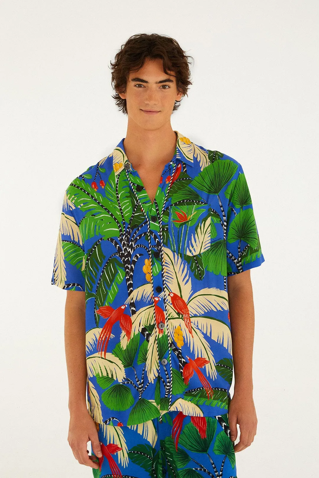Blue Tropical Island Short Sleeve Lenzing™ Ecovero™ Viscose Shirt sold by FARM Rio product image thumbnail 4