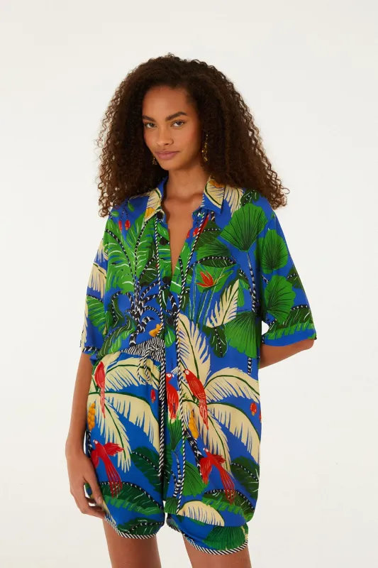 Blue Tropical Island Short Sleeve Lenzing™ Ecovero™ Viscose Shirt sold by FARM Rio