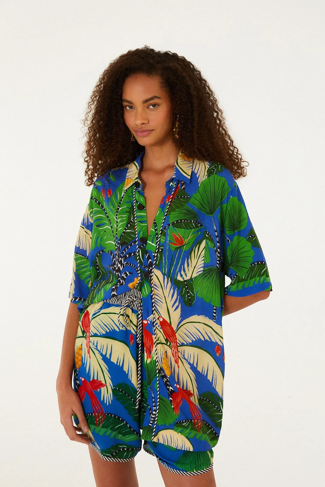 Blue Tropical Island Short Sleeve Lenzing™ Ecovero™ Viscose Shirt sold by FARM Rio