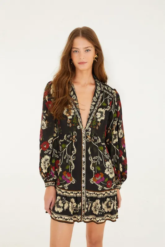 Black Rococo Flowers Lenzing™ Ecovero™ Viscose Mini Dress sold by FARM Rio