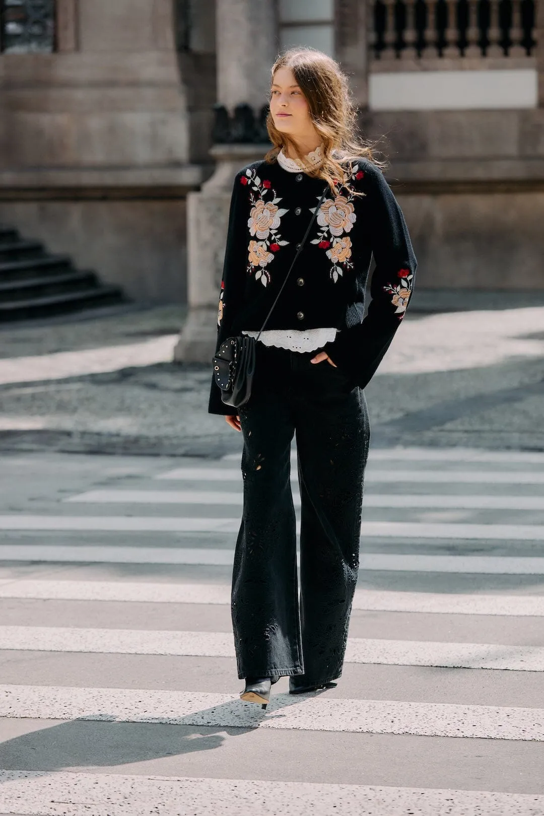 Black Flowers Embroidered Buttoned Knit Cardigan sold by FARM Rio product image thumbnail 4