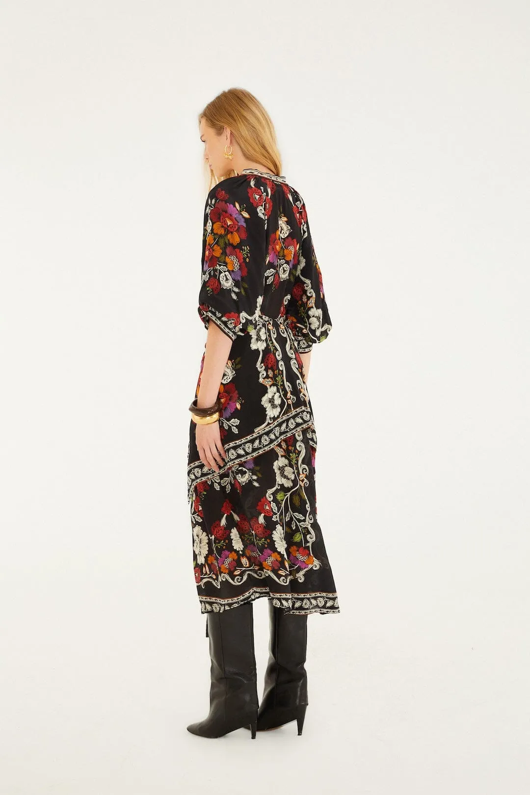 Black Rococo Flowers Belted Midi Dress sold by FARM Rio product image thumbnail 3