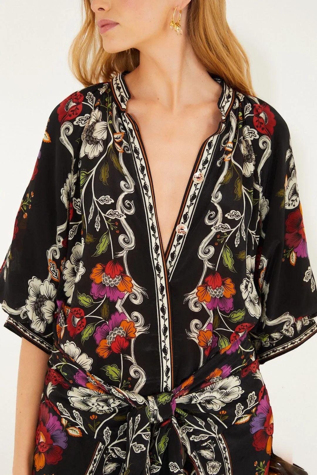 Black Rococo Flowers Belted Midi Dress sold by FARM Rio product image thumbnail 2