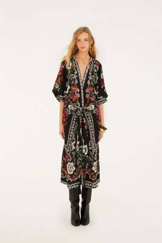 Black Rococo Flowers Belted Midi Dress sold by FARM Rio