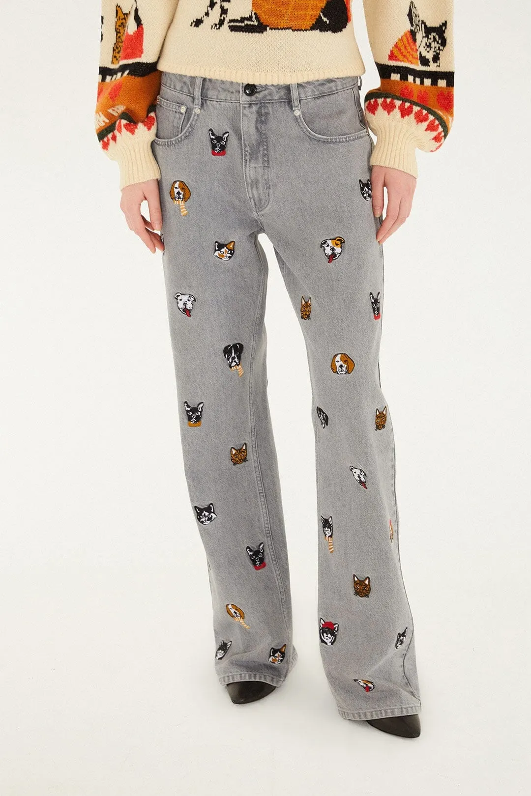 Multicolor Cats And Dogs Embroidery Denim Pants sold by FARM Rio product image thumbnail 2