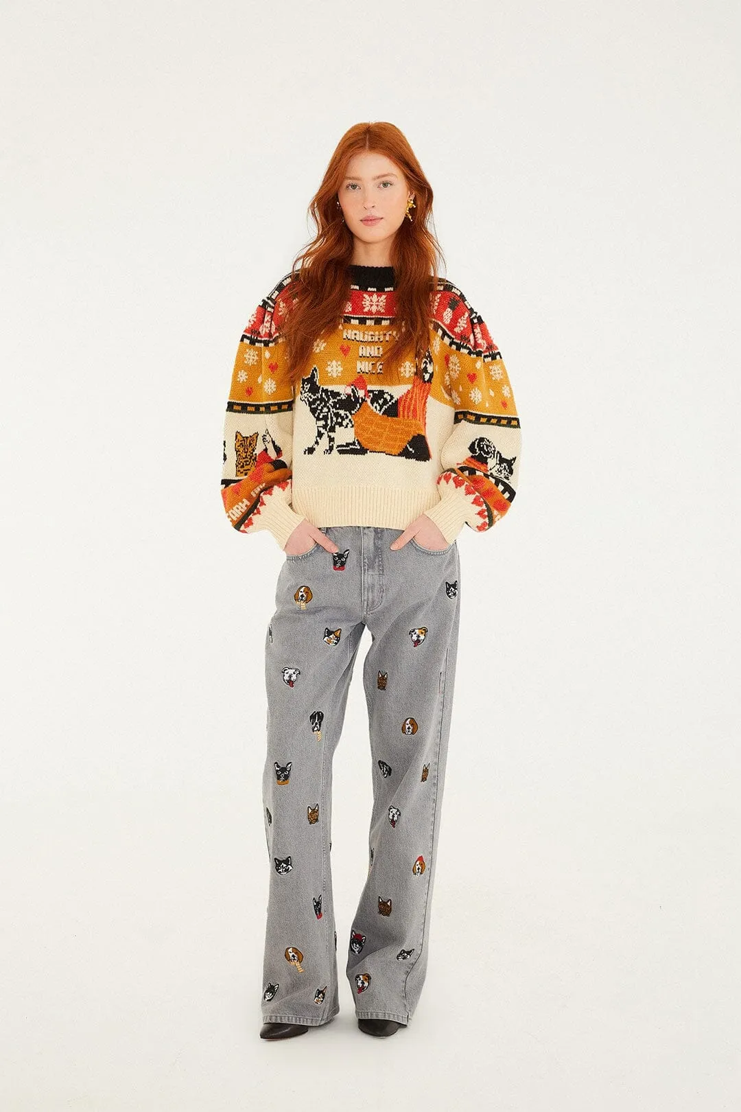 Multicolor Cats And Dogs Embroidery Denim Pants sold by FARM Rio
