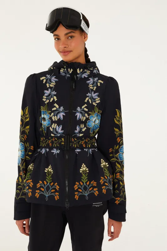 Black Winter Garden Hooded Belted Puffer Ski Jacket sold by FARM Rio