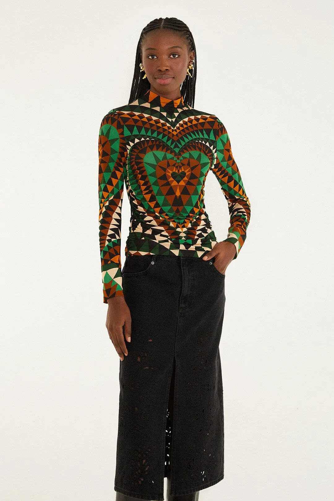 Black Denim Richelieu Front Slit Midi Skirt sold by FARM Rio product image thumbnail 4