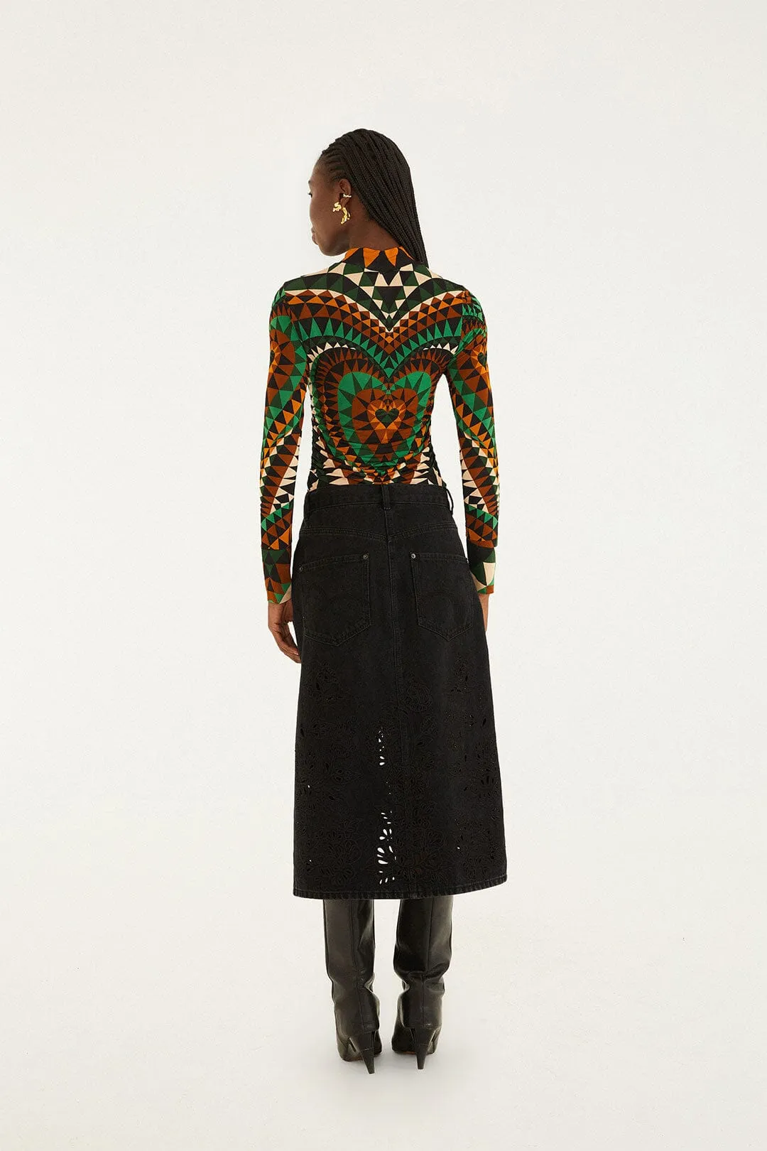 Black Denim Richelieu Front Slit Midi Skirt sold by FARM Rio product image thumbnail 3