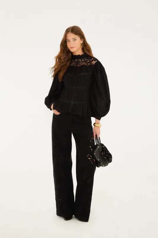 Black Cut-Out Richelieu Denim Pants sold by FARM Rio