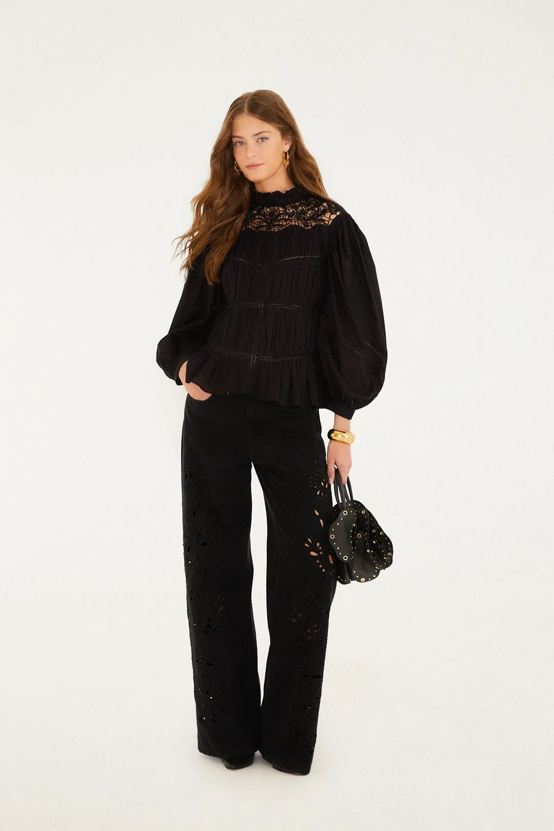 Black Cut-Out Richelieu Denim Pants sold by FARM Rio