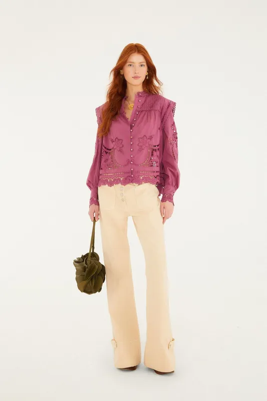 Light Pink Buttoned Flare Pants sold by FARM Rio