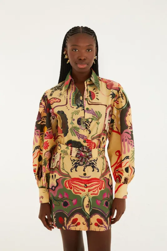 Beige Artsy Surreal Land Beaded Belt Organic Cotton Mini Dress sold by FARM Rio