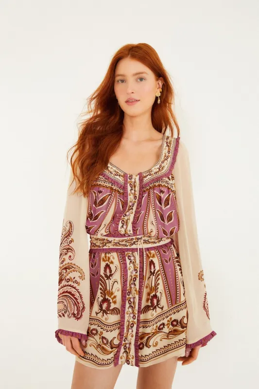 Sand Delicate Ainika Long Sleeve Belted Mini Dress sold by FARM Rio