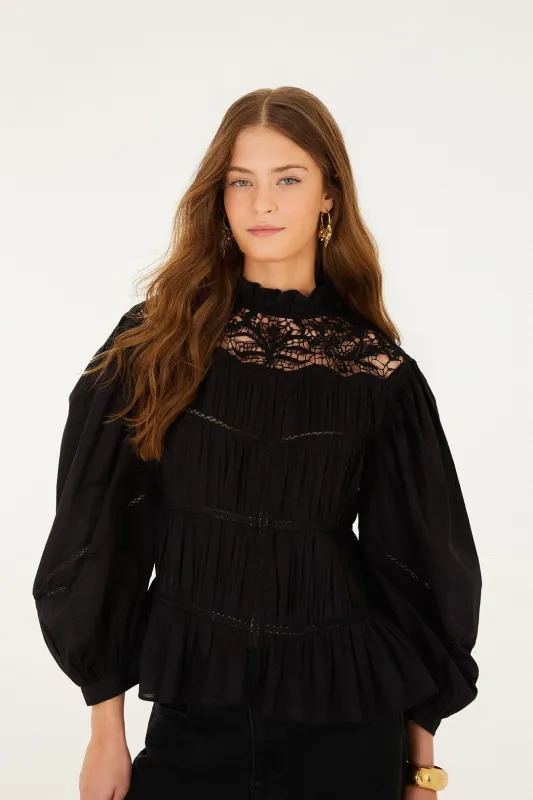 Black Lace Puff Sleeve Blouse sold by FARM Rio