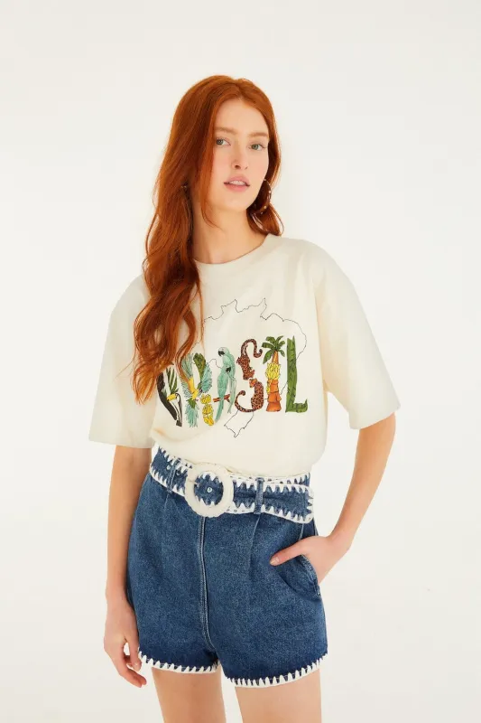 Denim Crochet Embroidery Belted Shorts sold by FARM Rio